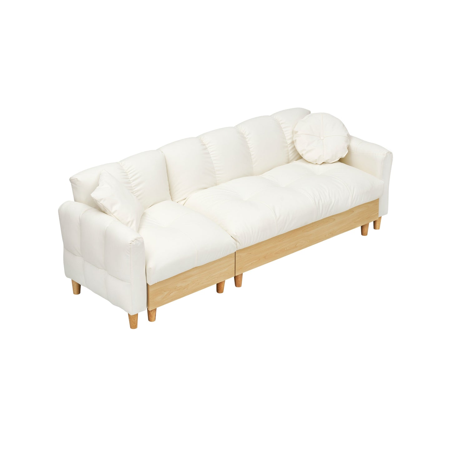 Divano letto imbottito moderno a 3 posti in tessuto tecnico beige 84.64 con cuscini, seduta contenitore e cassetto