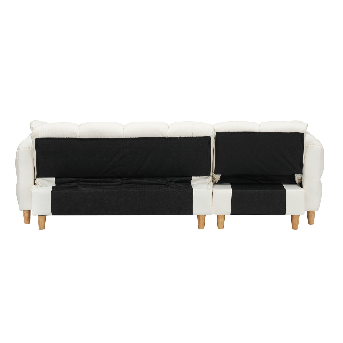 Divano letto a 3 posti imbottito in tessuto tecnico beige con contenitore e cassetto