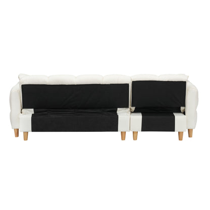 Divano letto a 3 posti imbottito in tessuto tecnico beige con contenitore e cassetto