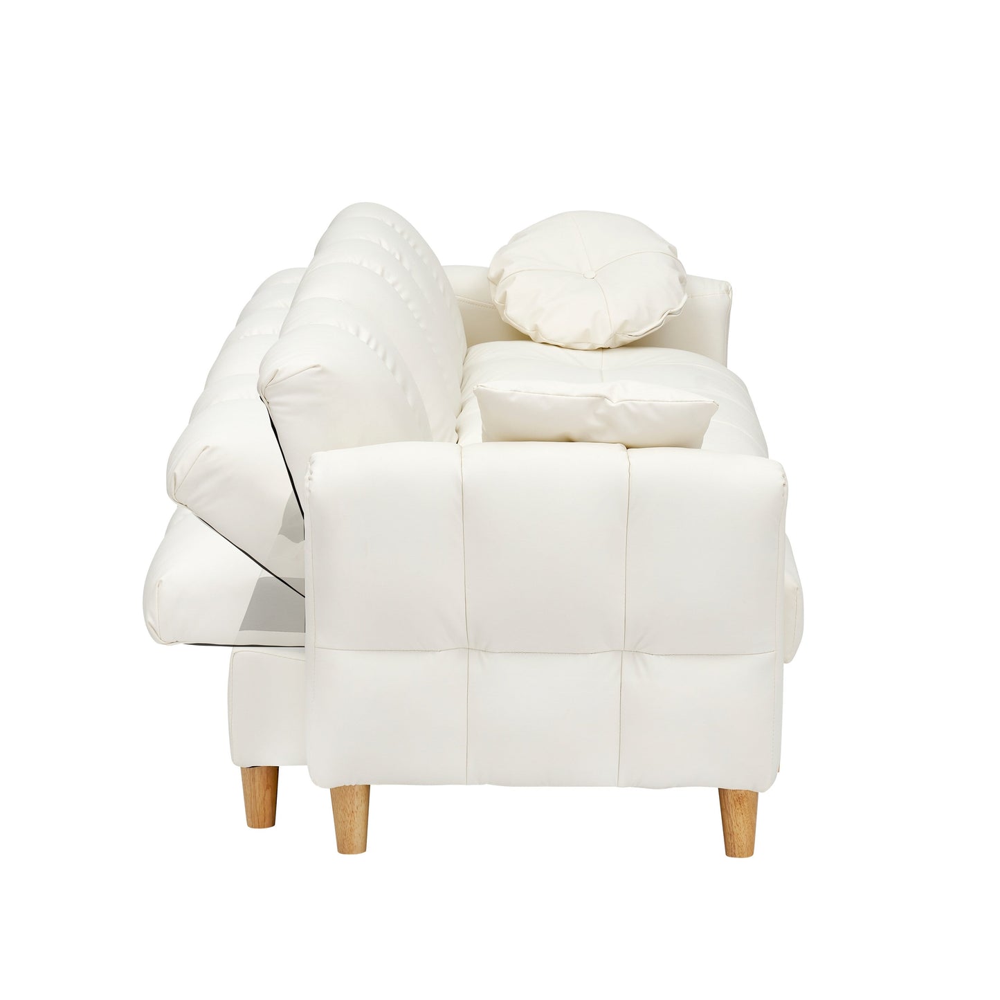 Divano letto a 3 posti imbottito in tessuto tecnico beige con contenitore e cassetto
