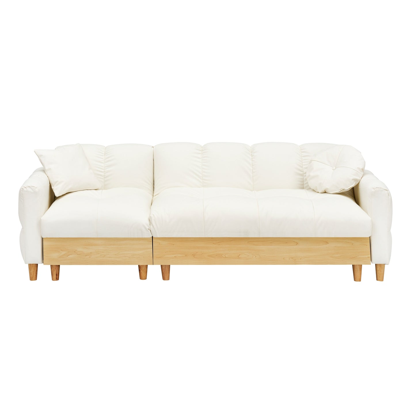Divano letto a 3 posti imbottito in tessuto tecnico beige con contenitore e cassetto