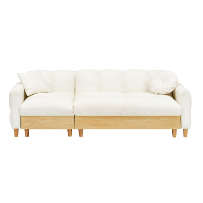 Divano letto a 3 posti imbottito in tessuto tecnico beige con contenitore e cassetto