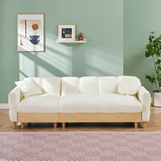 Divano letto a 3 posti imbottito in tessuto tecnico beige con contenitore e cassetto
