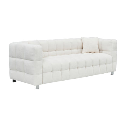 Divano Teddy beige a 3 posti con due cuscini decorativi