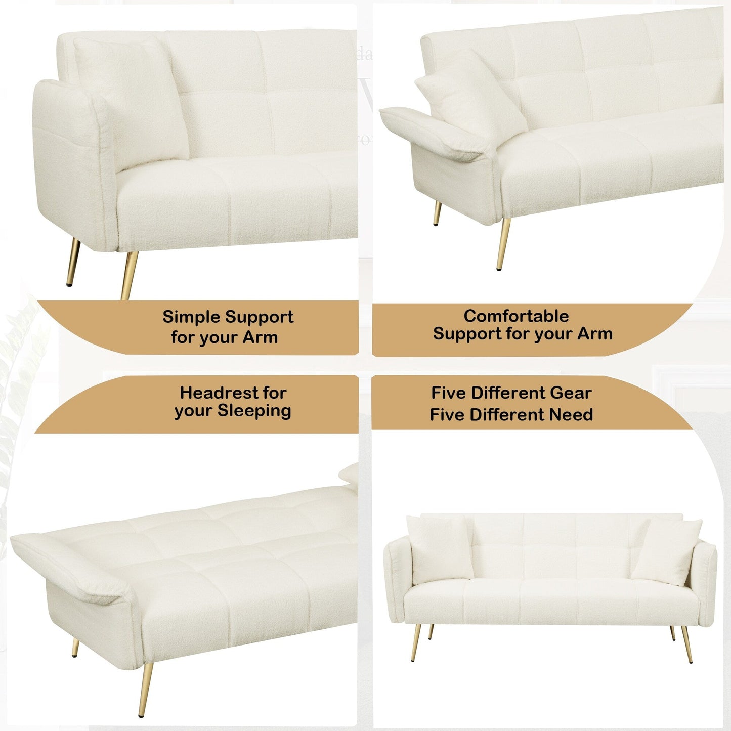 Divano letto futon convertibile in pile beige