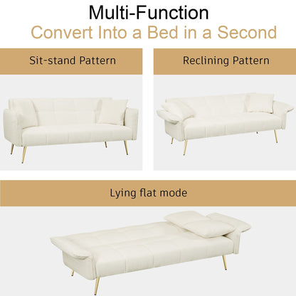 Divano letto futon convertibile in pile beige