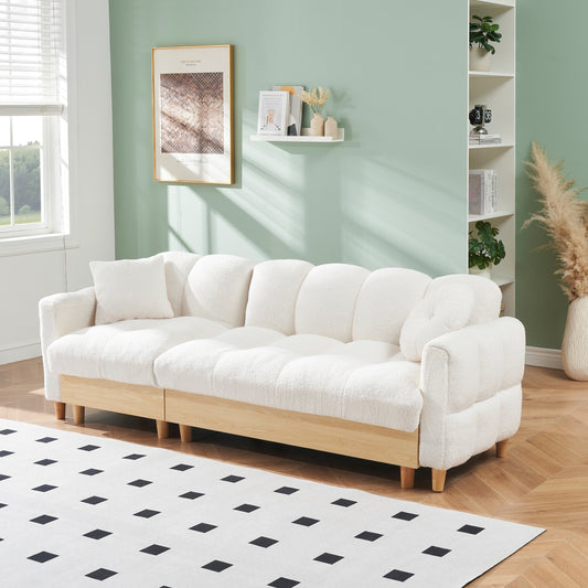 Divano letto imbottito beige Teddy Modern 84.64 a 3 posti con cuscini, seduta contenitore e cassetto