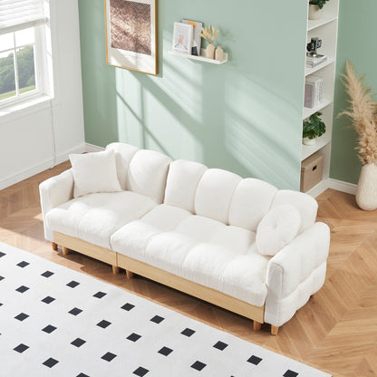 Divano letto imbottito beige Teddy Modern 84.64 a 3 posti con cuscini, seduta contenitore e cassetto