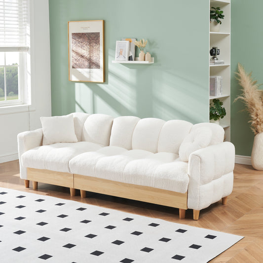 Divano letto imbottito beige Teddy a 3 posti con contenitore e cassetto