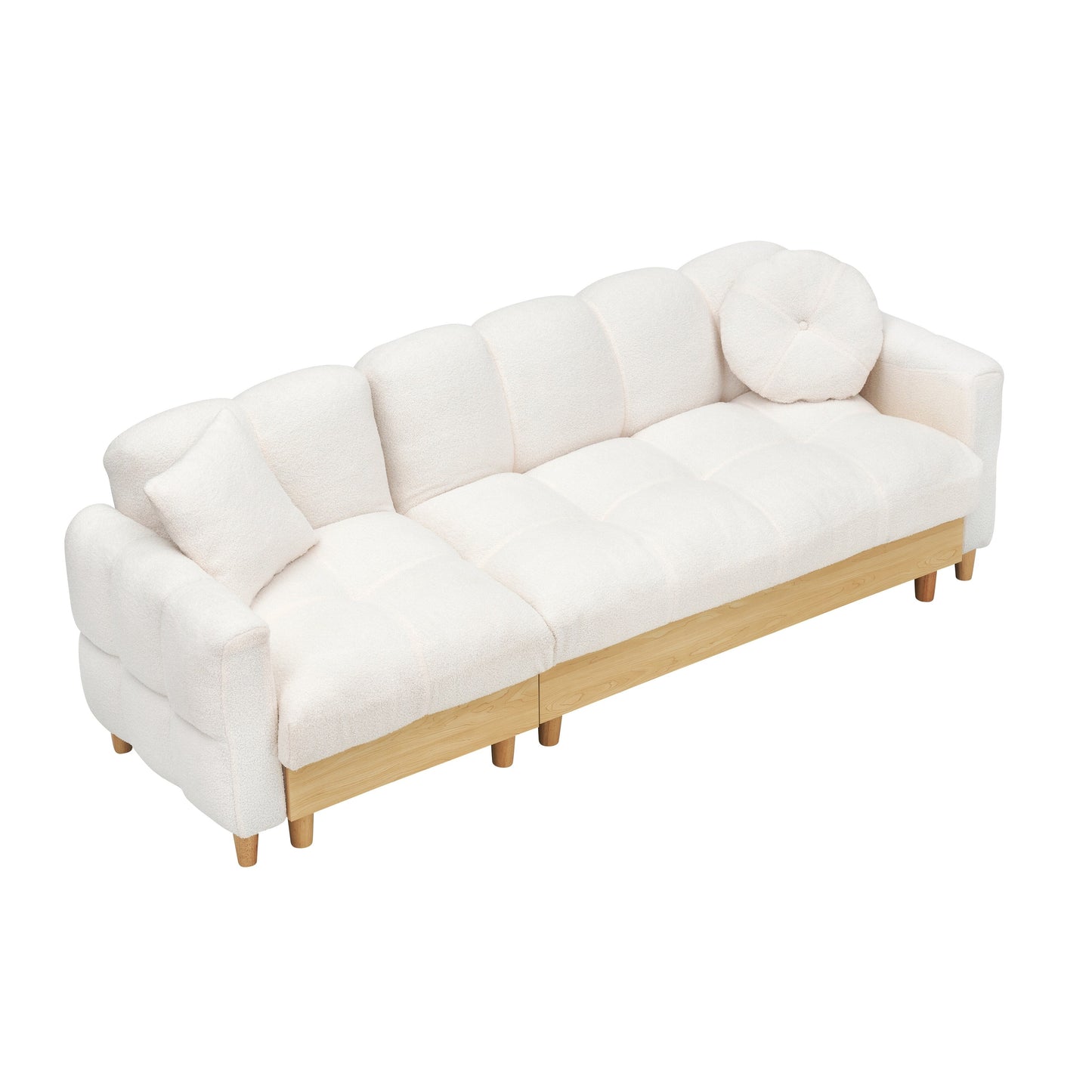 Divano letto imbottito beige Teddy a 3 posti con contenitore e cassetto