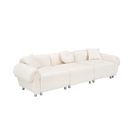 Divano a 3 posti in velluto beige Teddy con cuscini