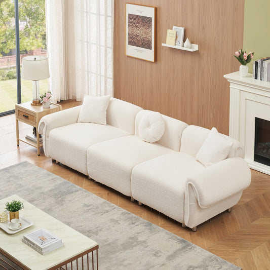 Divano a 3 posti in velluto beige Teddy con cuscini