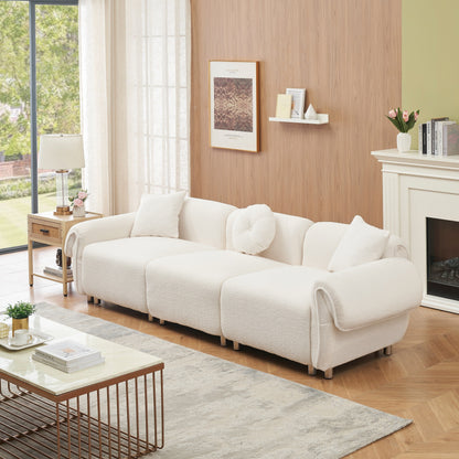 Divano a 3 posti in velluto beige Teddy con cuscini