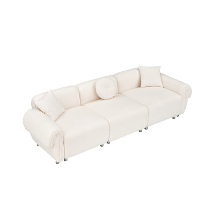 Divano a 3 posti in velluto beige Teddy con cuscini