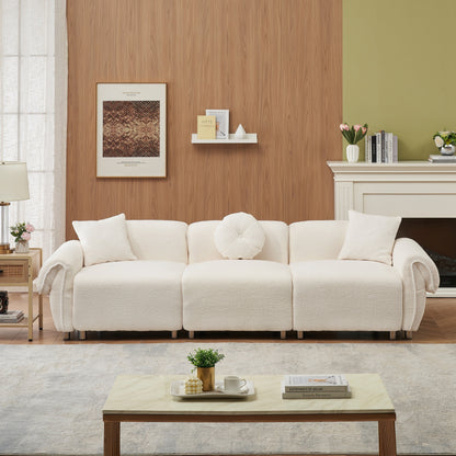 Divano a 3 posti in velluto beige Teddy con cuscini