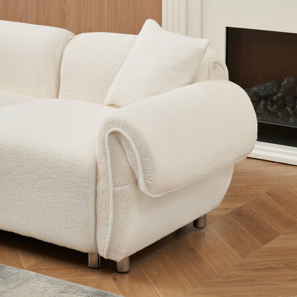 Divano a 3 posti in velluto beige Teddy con cuscini