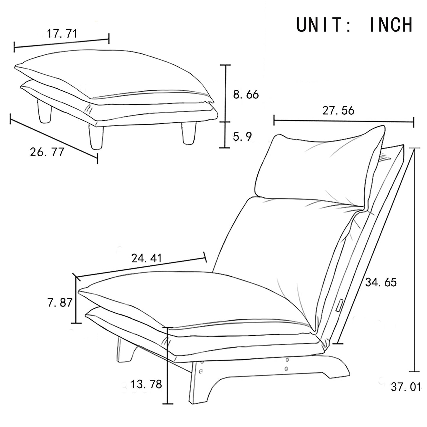 Poltrona reclinabile manuale senza braccioli imbottita beige con poggiatesta, schienale e poggiatesta regolabili, posizione piatta a 180°