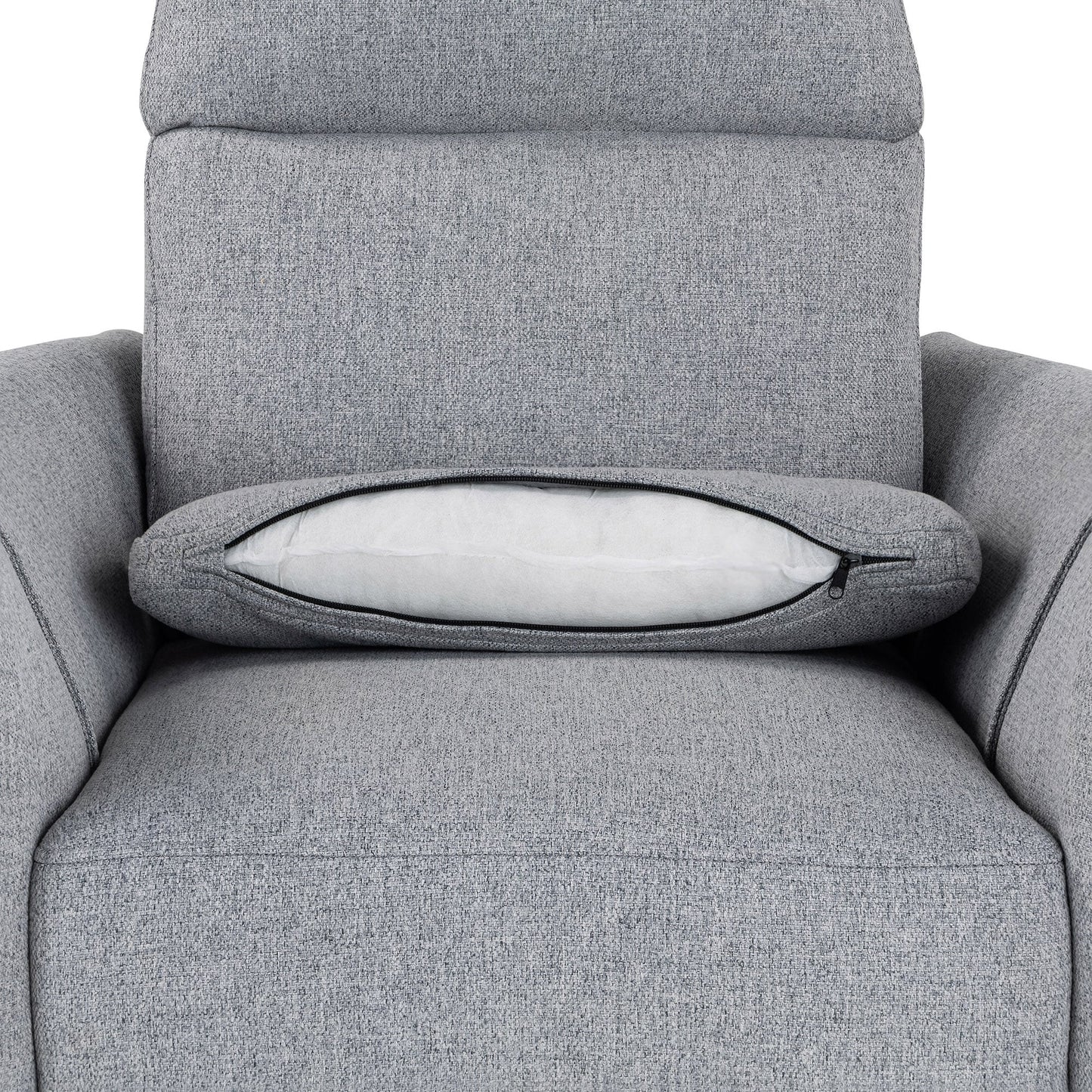 Poltrona reclinabile girevole imbottita beige con reclinazione manuale, rotazione a 360° e due cuscini rimovibili