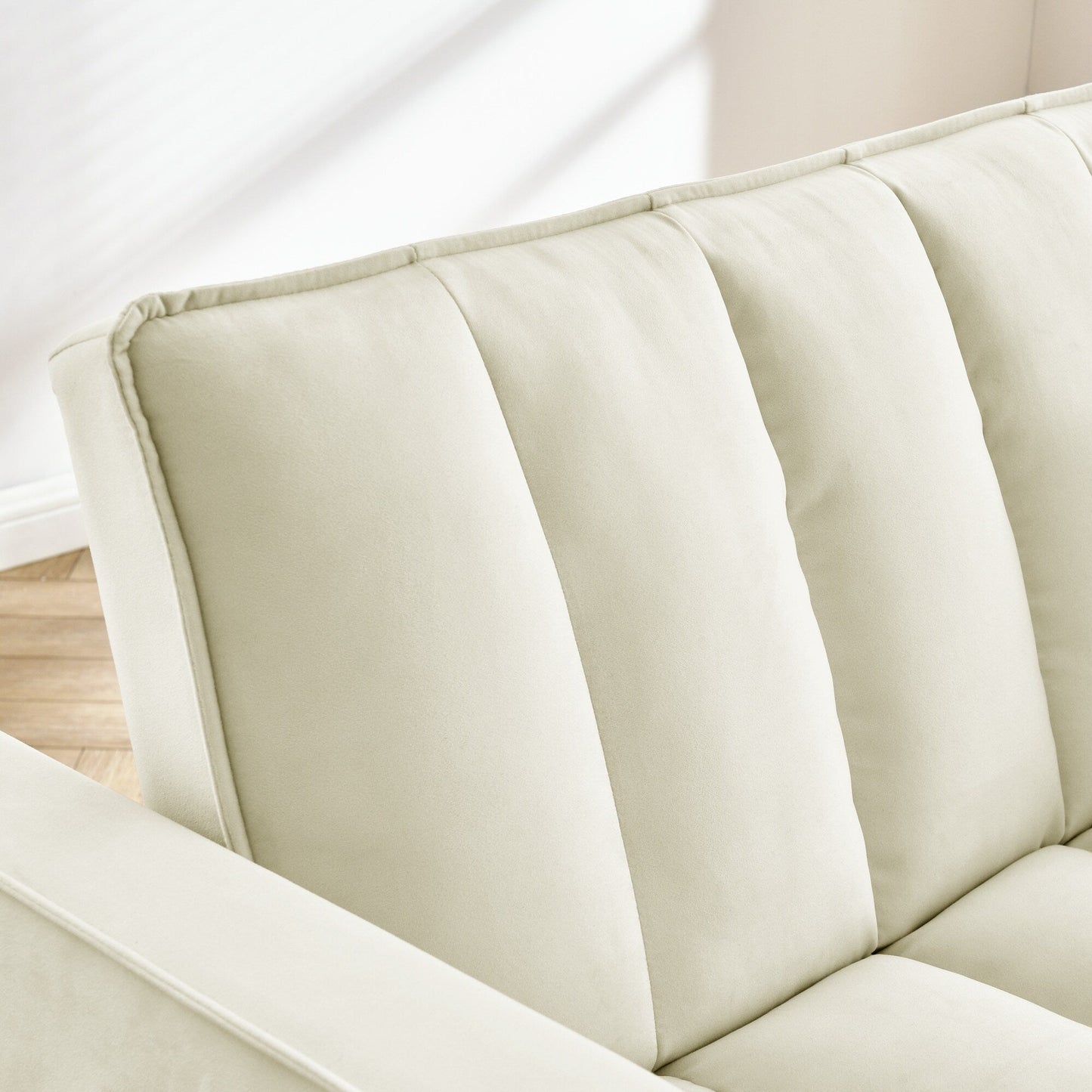 Divano letto singolo convertibile in velluto beige con letto estraibile