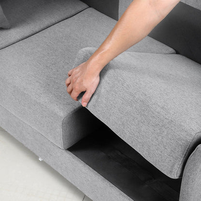 Divano staccabile a 3 posti in lino beige+grigio con struttura in metallo