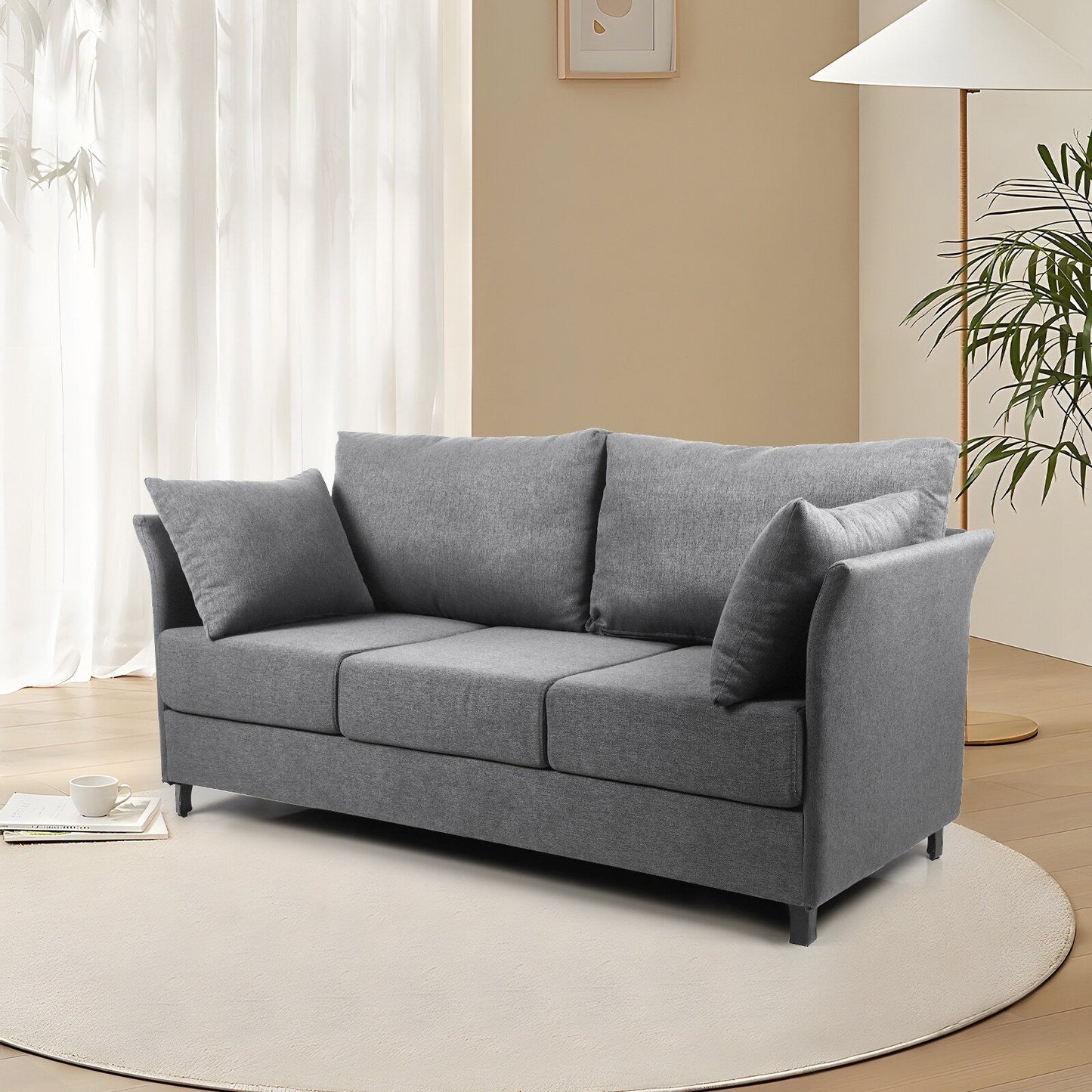 Divano staccabile a 3 posti in lino beige+grigio con struttura in metallo