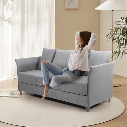 Divano staccabile a 3 posti in lino beige+grigio con struttura in metallo
