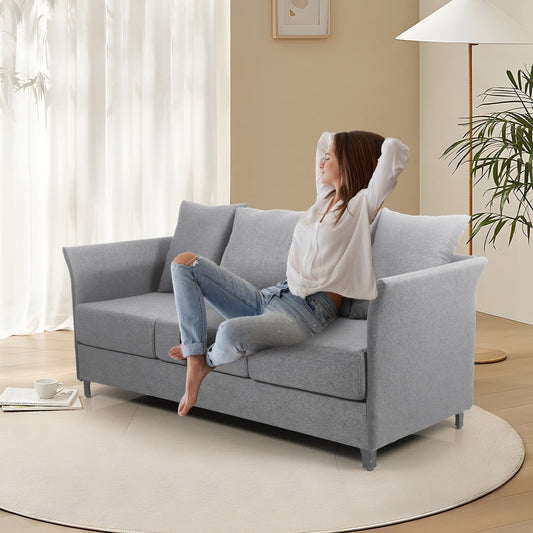 Divano staccabile a 3 posti in lino beige+grigio con struttura in metallo