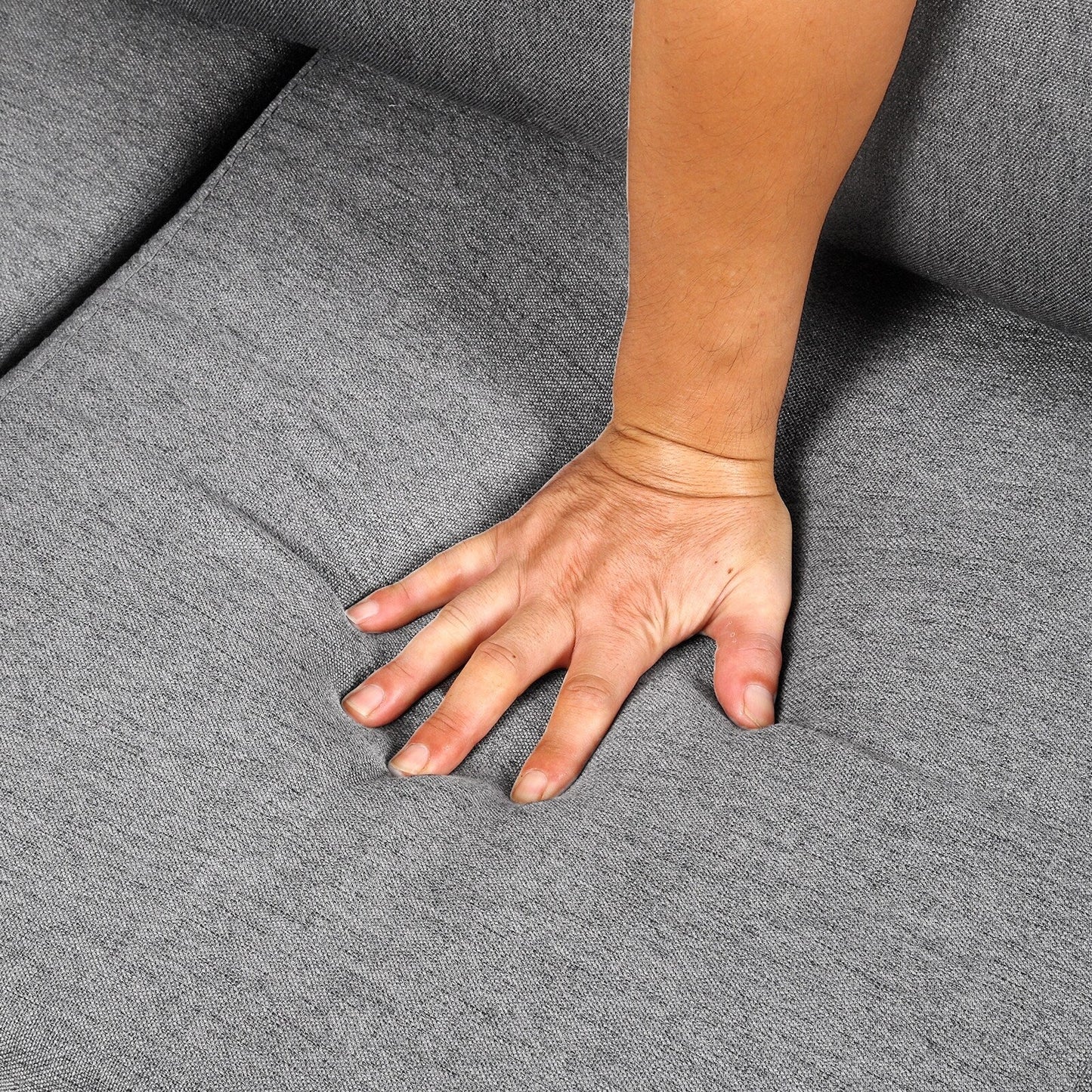 Divano staccabile a 3 posti in lino beige+grigio con struttura in metallo