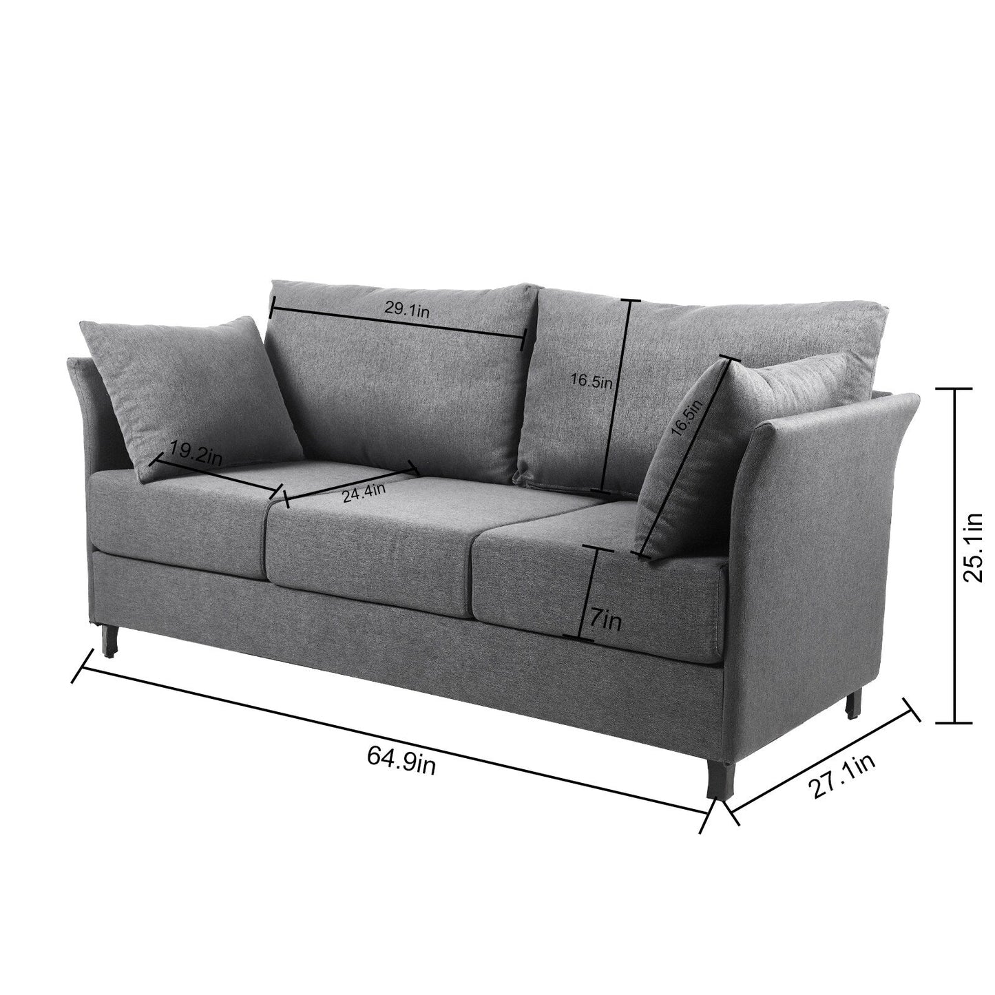 Divano staccabile a 3 posti in lino beige+grigio con struttura in metallo