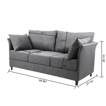 Divano staccabile a 3 posti in lino beige+grigio con struttura in metallo