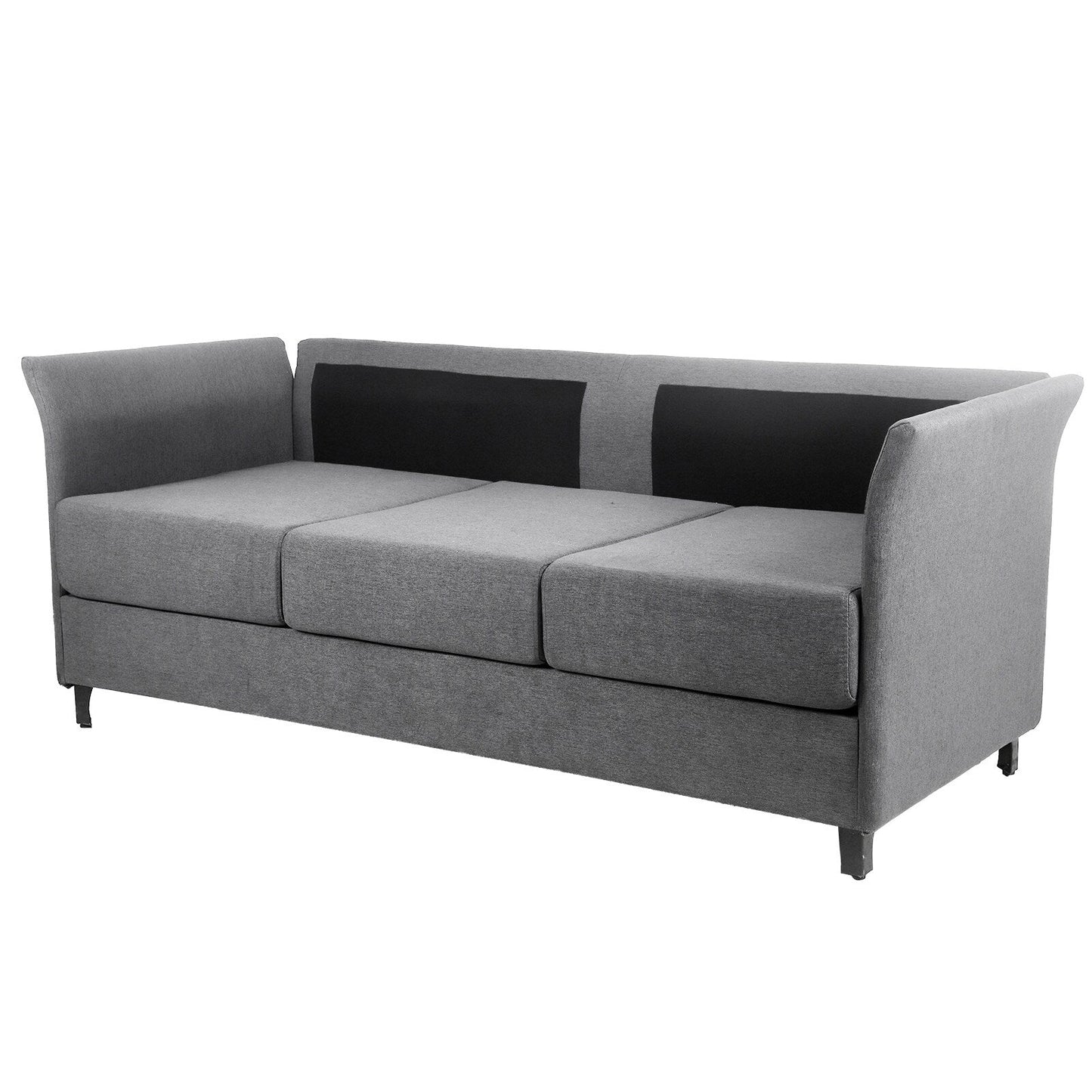 Divano moderno beige+grigio 65.55 in lino a 3 posti staccabile con struttura in metallo e cuscini per soggiorno