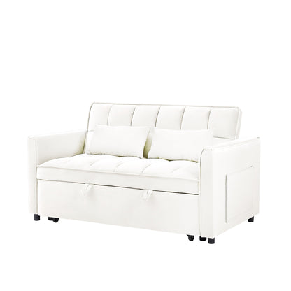 Divano letto trasformabile 3 in 1 moderno beige+bianco 55.1 con schienale regolabile e borsa portaoggetti per soggiorno