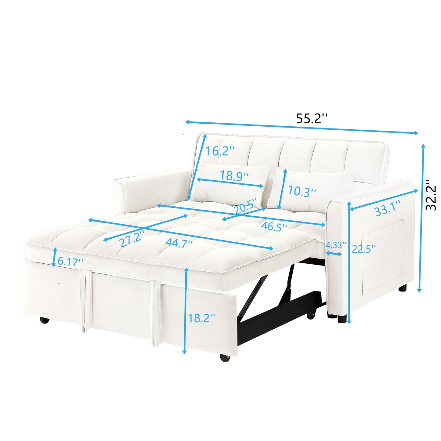 Divano letto trasformabile 3 in 1 moderno beige+bianco 55.1 con schienale regolabile e borsa portaoggetti per soggiorno