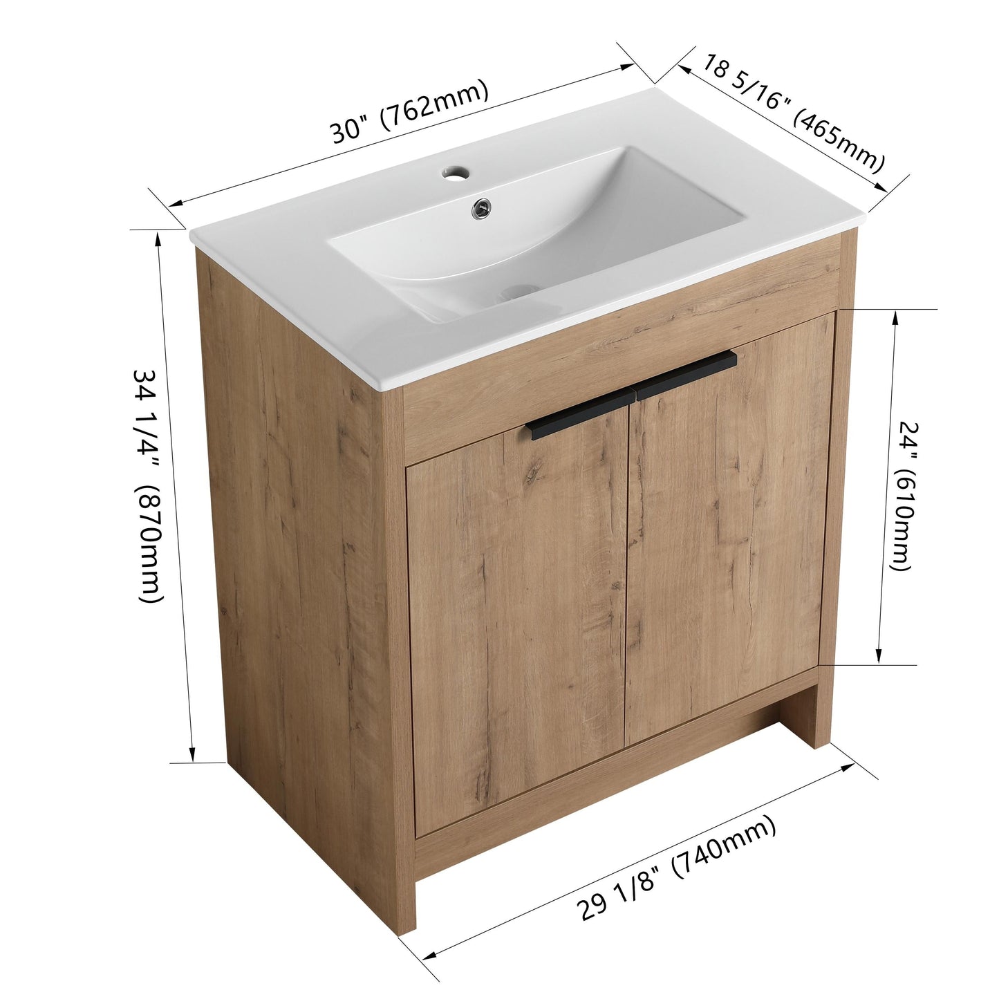 Beingnext 24/30/36 Mobile bagno con lavabo, mobile bagno indipendente con anta a chiusura ammortizzata e ripiano regolabile