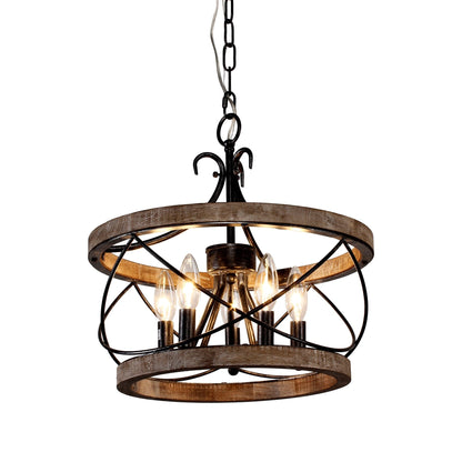 Bella Depot Lampadario rustico in legno a 5 luci con illuminazione dimmerabile, lampada a sospensione regolabile da 15,7 pollici per isola cucina