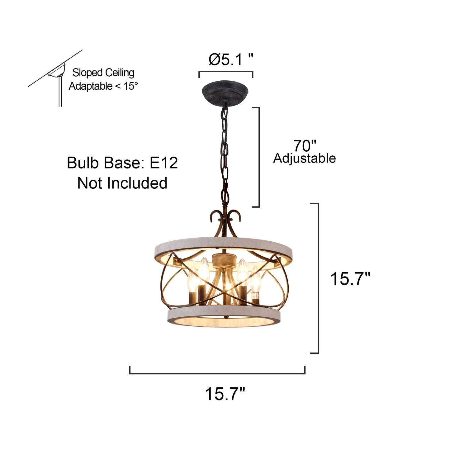 Bella Depot Lampadario rustico in legno a 5 luci con illuminazione dimmerabile, lampada a sospensione regolabile da 15,7 pollici per isola cucina