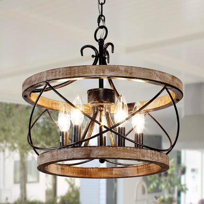 Bella Depot Lampadario rustico in legno a 5 luci con illuminazione dimmerabile, lampada a sospensione regolabile da 15,7 pollici per isola cucina