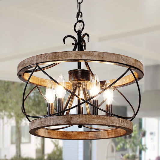 Bella Depot Lampadario rustico in legno a 5 luci con illuminazione dimmerabile, lampada a sospensione regolabile da 15,7 pollici per isola cucina
