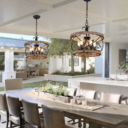 Bella Depot Lampadario rustico in legno a 5 luci con illuminazione dimmerabile, lampada a sospensione regolabile da 15,7 pollici per isola cucina