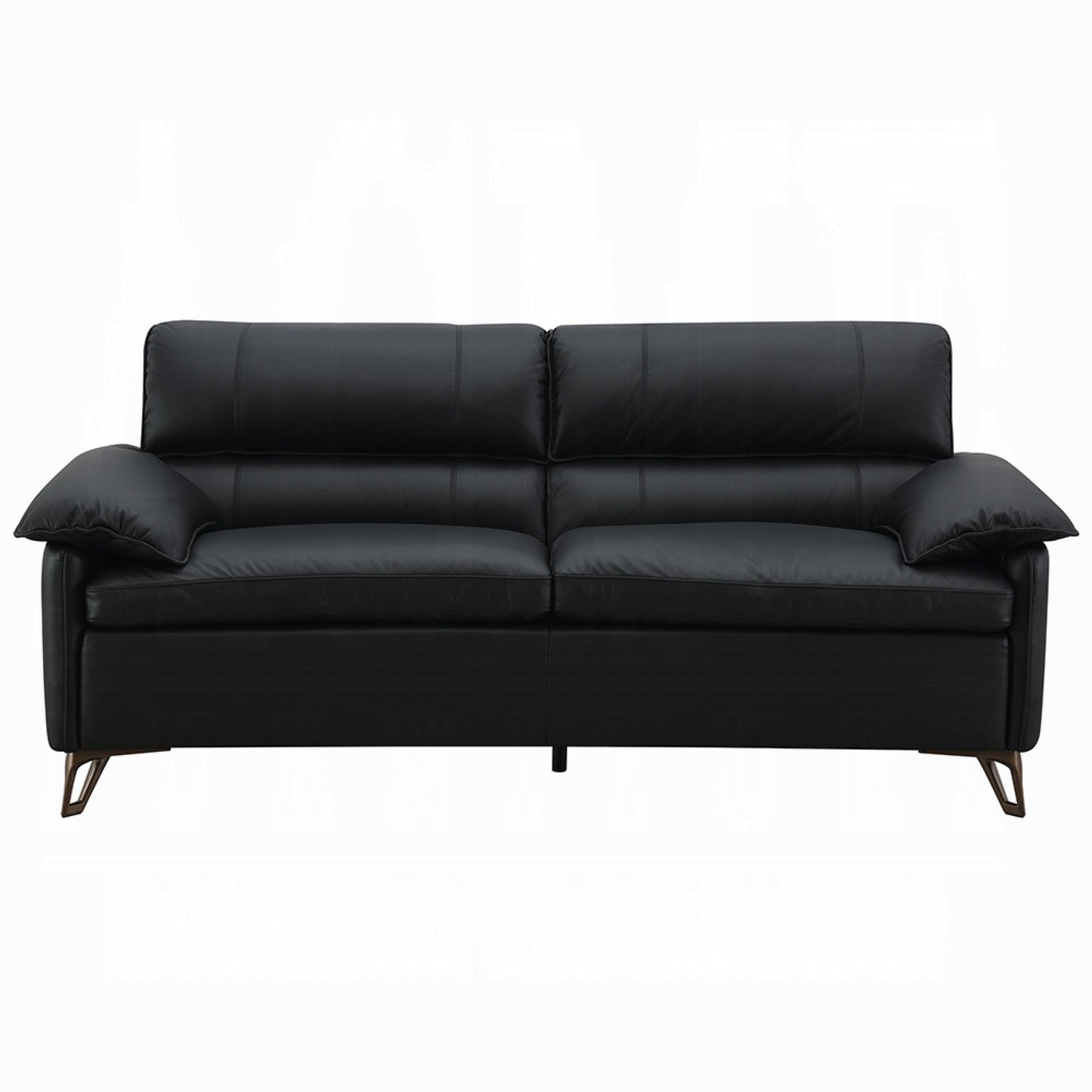 Divano Bernie, elegante pelle pieno fiore nera, metallo bronzo, 83 pollici