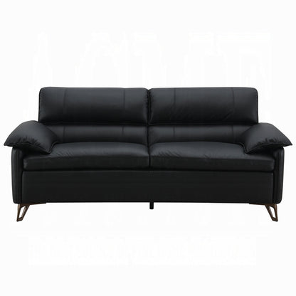 Divano Bernie, elegante pelle pieno fiore nera, metallo bronzo, 83 pollici