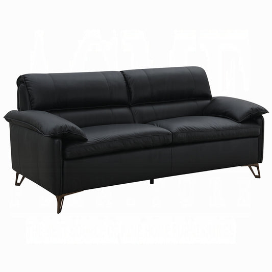 Divano Bernie, elegante pelle pieno fiore nera, metallo bronzo, 83 pollici