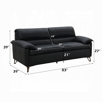 Divano Bernie, elegante pelle pieno fiore nera, metallo bronzo, 83 pollici