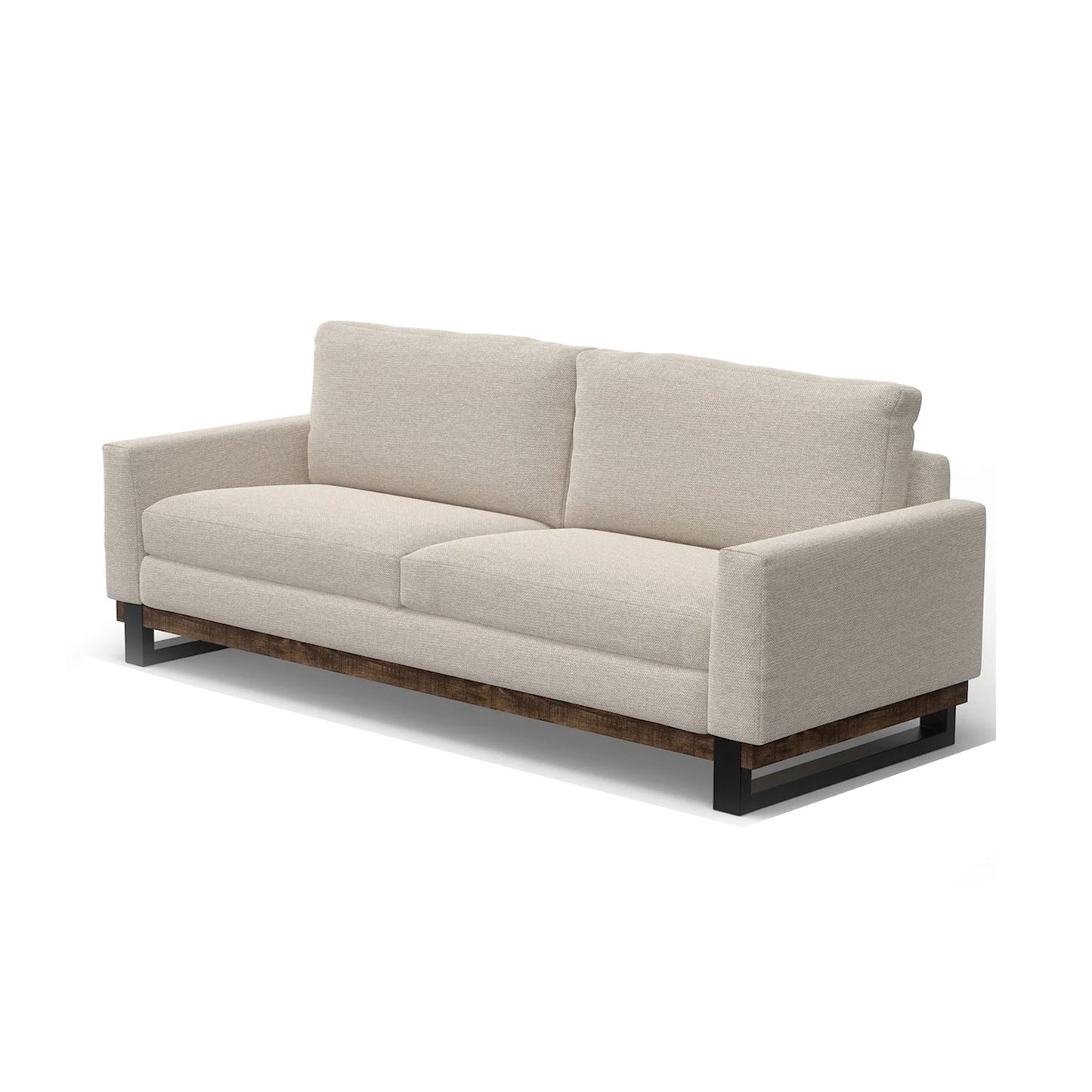 Divano Bery, base moderna in legno massello di pino, poliestere beige chiaro