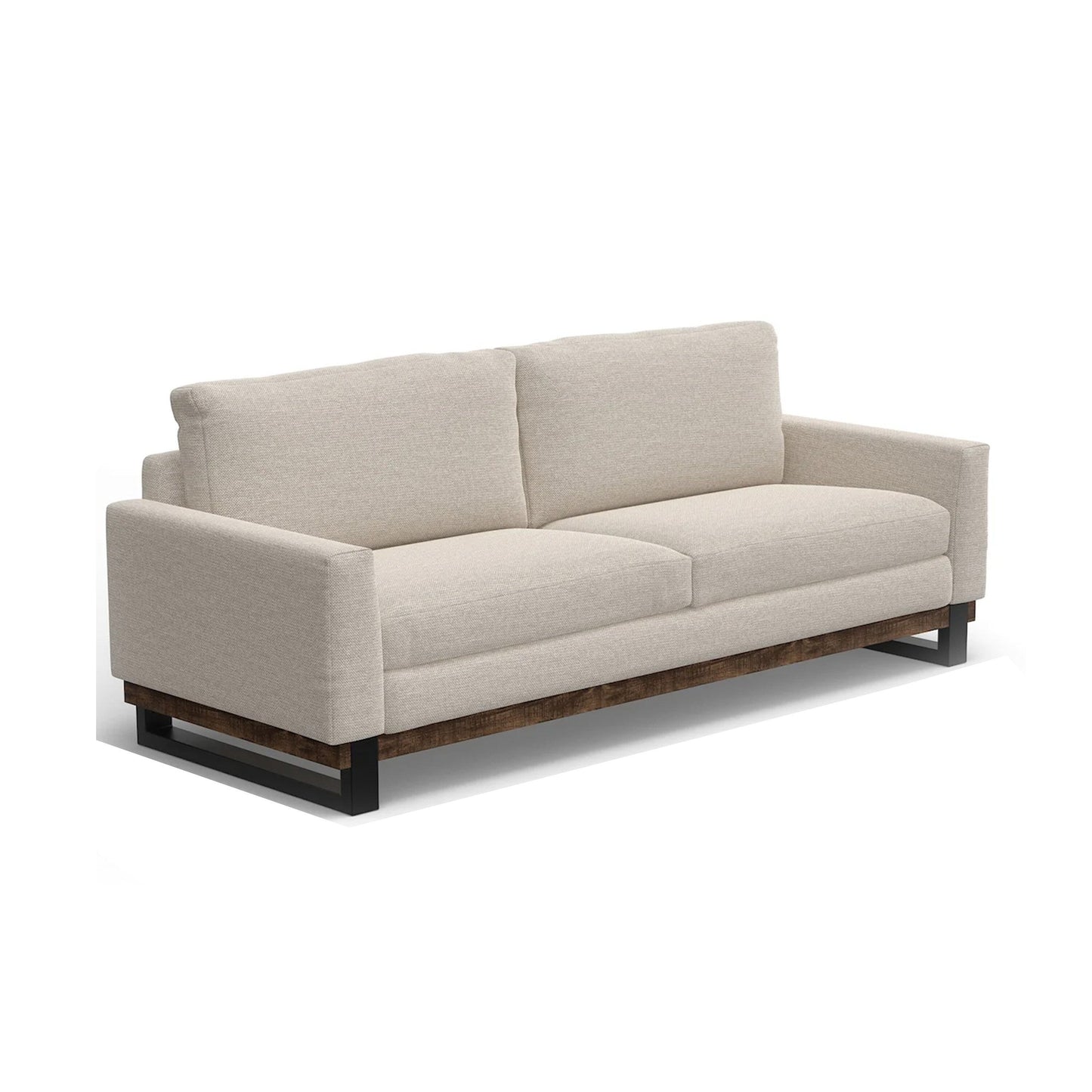 Divano Bery, base moderna in legno massello di pino, poliestere beige chiaro