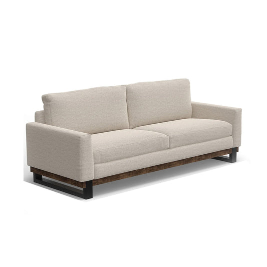 Divano Bery, base moderna in legno massello di pino, poliestere beige chiaro