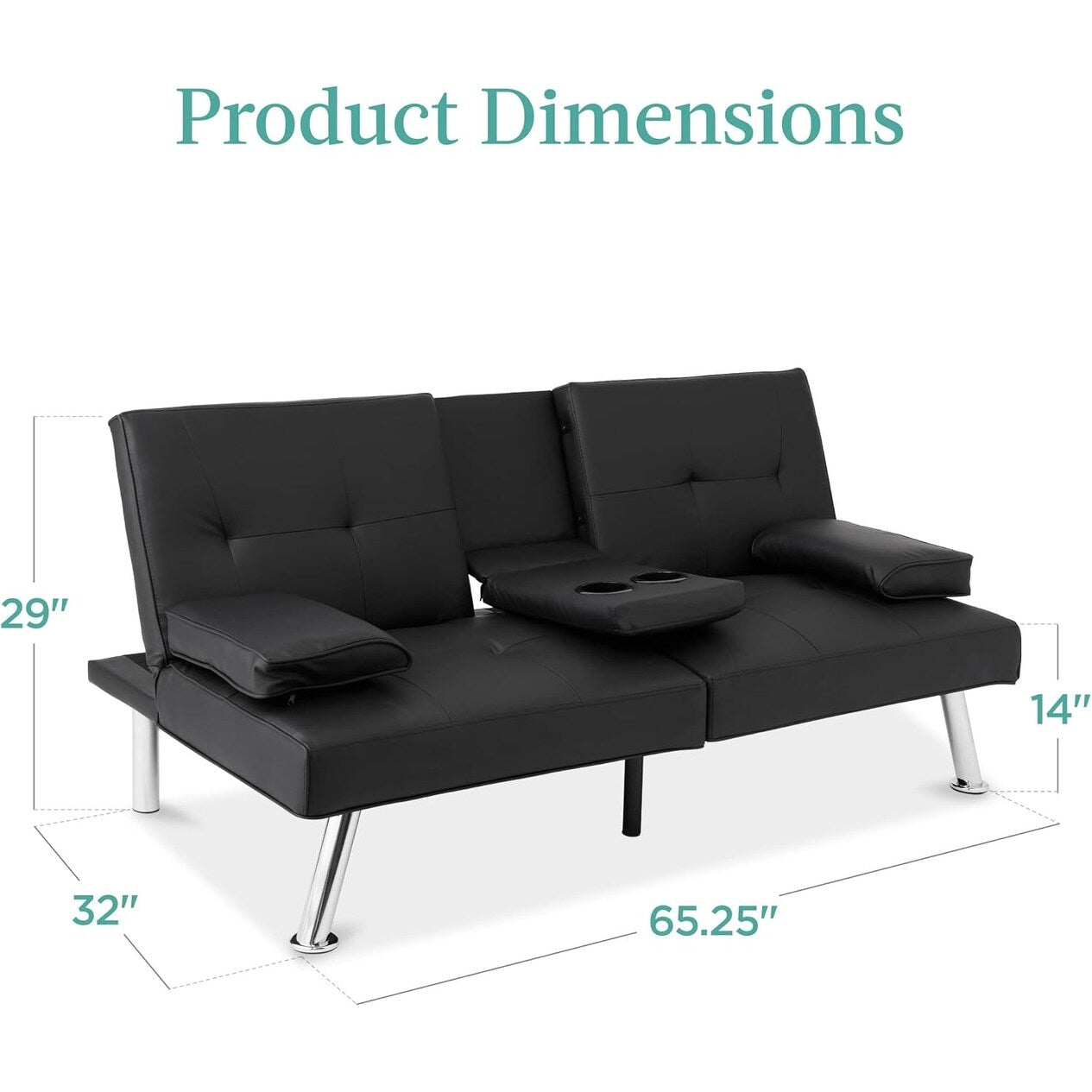 Divano letto futon trasformabile in similpelle Best Choice - Divano letto regolabile con braccioli rimovibili, nero