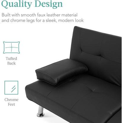 Divano letto futon trasformabile in similpelle Best Choice - Divano letto regolabile con braccioli rimovibili, nero