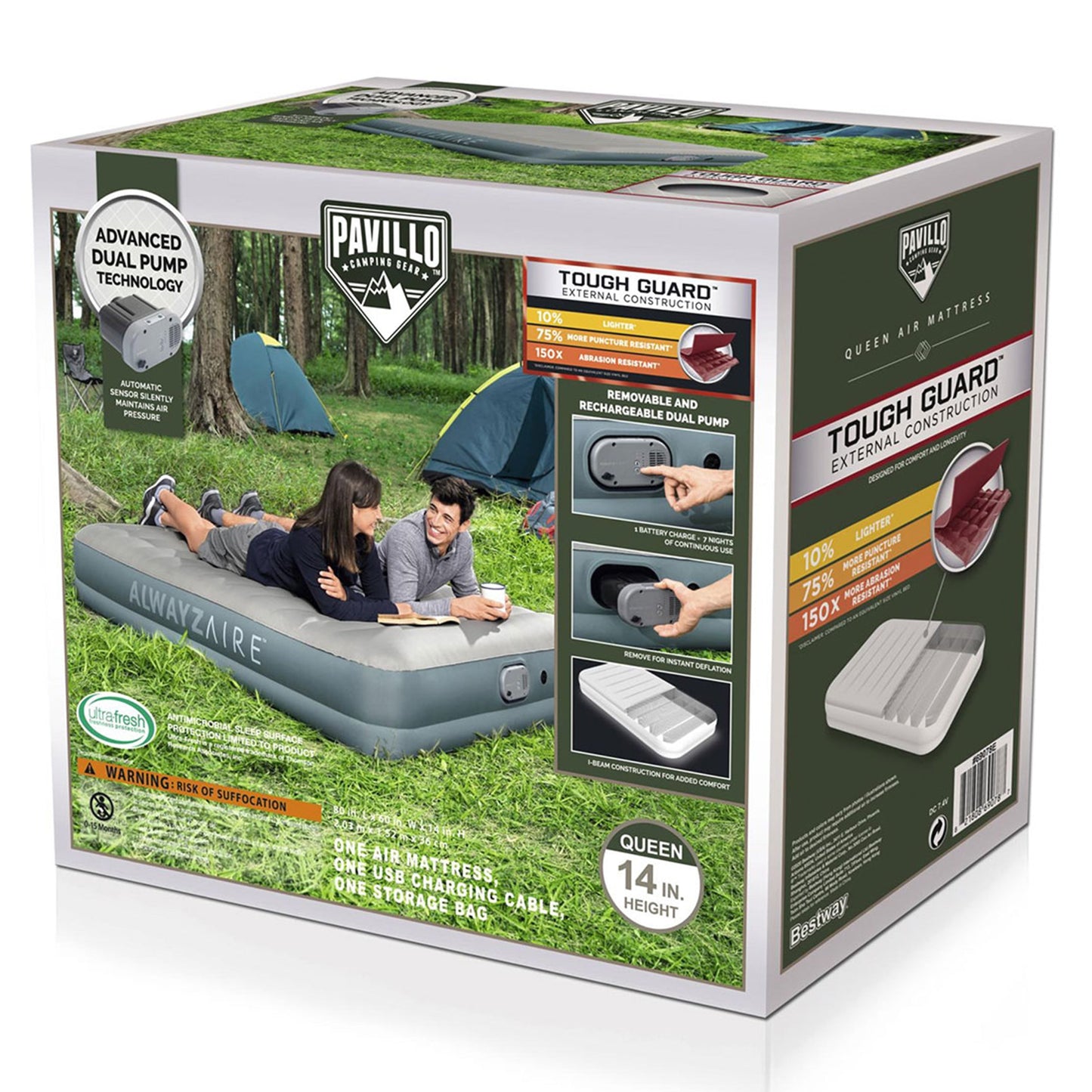 Bestway AlwayzAire 14 Materasso gonfiabile ad aria con pompa ricaricabile, Queen