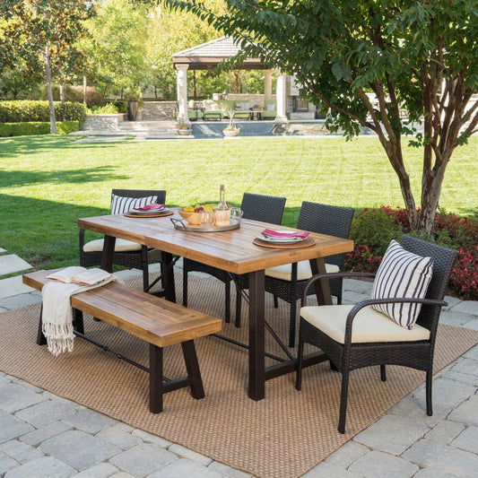 Set da pranzo in legno Betsys da esterno da 6 pezzi di Christopher Knight Home